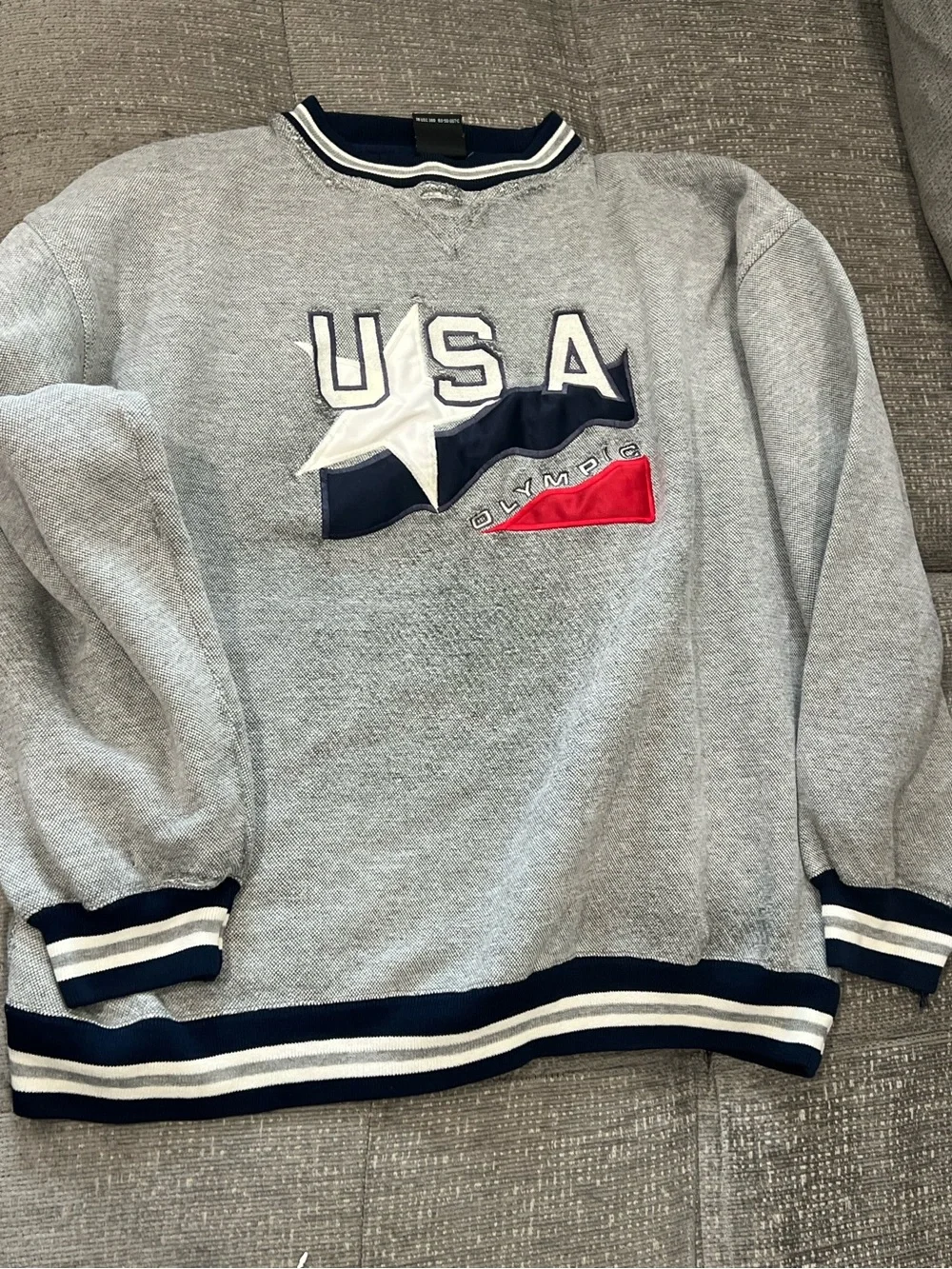 USA Appliqué Crewneck Sweater - Gray with Navy & Red